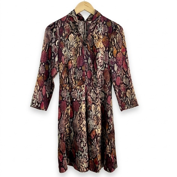 Rebecca Taylor Silk Snakeskin Print Mock Neck Dress Multi-Color Size 0 - Picture 2 of 10
